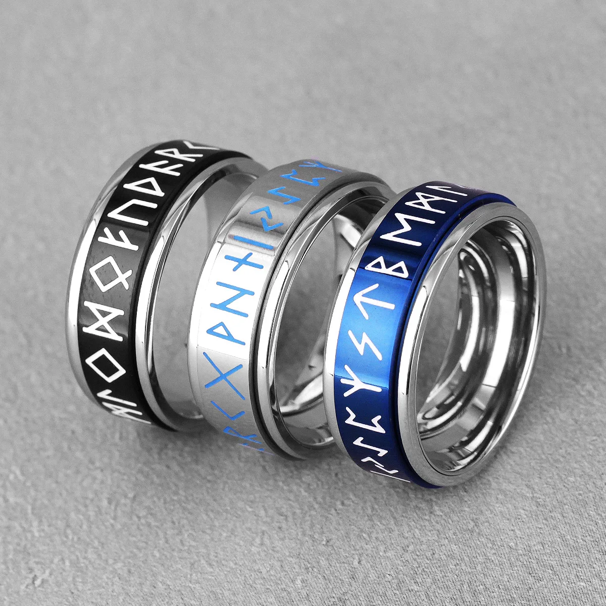 

Nordic Viking Rune Spin Luminous Stainless Steel Mens Rings Simple Retro For Male Boyfriend Jewelry Creativity Gift Wholesale