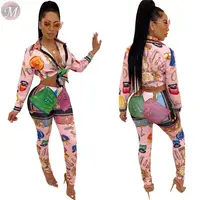 

9110631 high quality cute print shirt long pant Outfits Two Piece Set Women Clothing