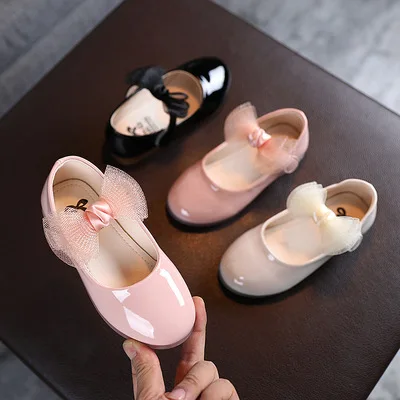 

F40538A hot fashion bow tie patent leather princess shoes children's casual shoes kids shoes for little girl, As picture