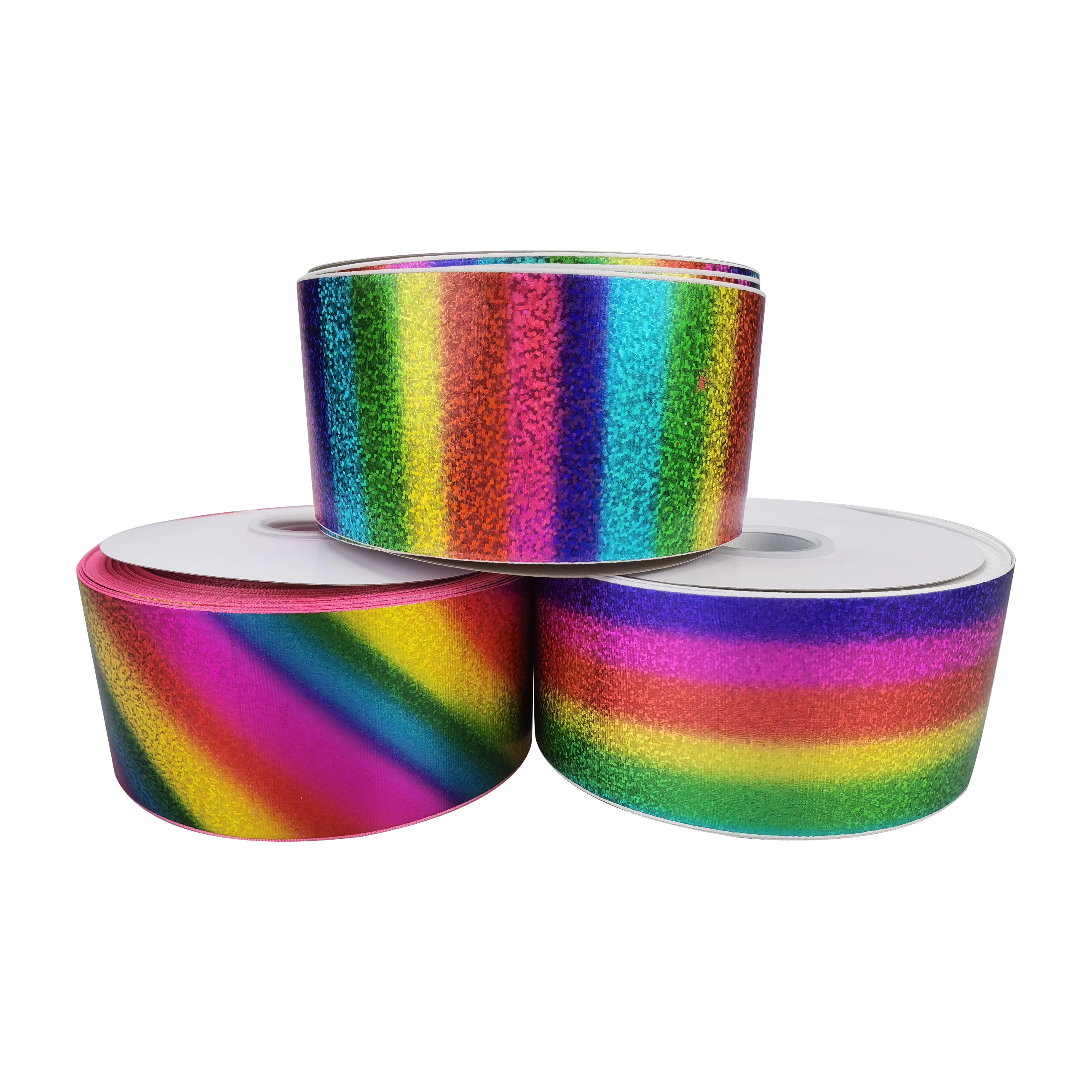 

wholesale holographic Starts foil grosgrain ribbon ,custom logo printing, 196 colors