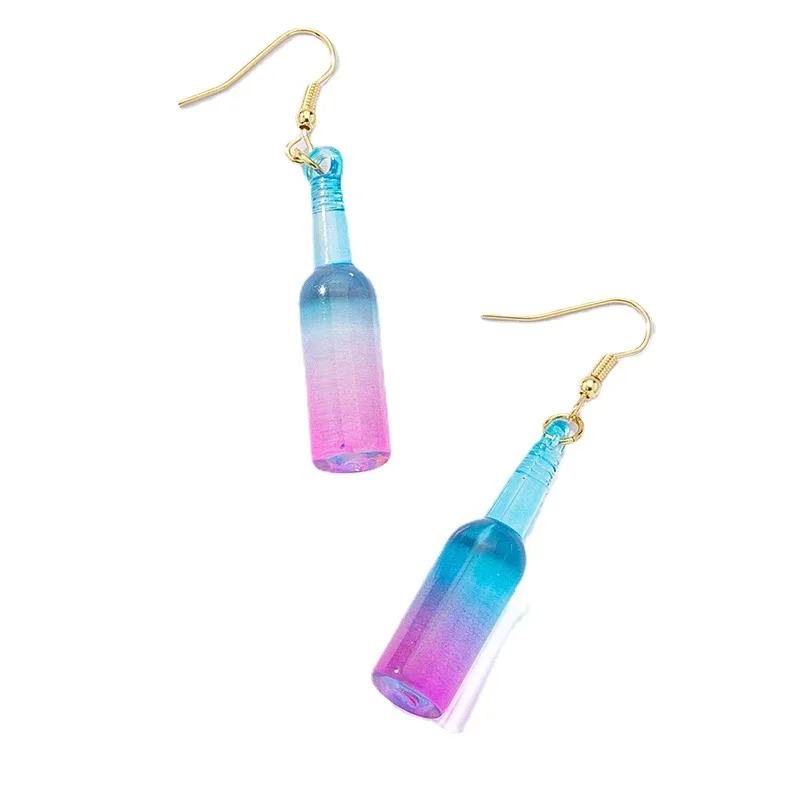 

2021 New Arrivals Hot Selling Colorful Bottle Drop Earrings Blue Purple Gradients Resin Wine Champagne Pendant Earrings