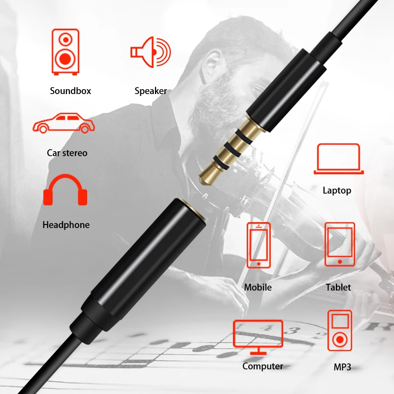 Microphone Mic 2.2m Extension Cable For Cellphone Smartphone Mic