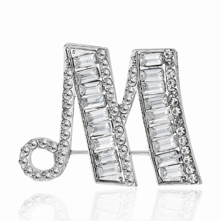 

Exquisite Charm Lady Wedding Men Coat Rhinestone Crystal Silver 26 Letter Initials Brooch Pins Jewelry For Women, As the picture