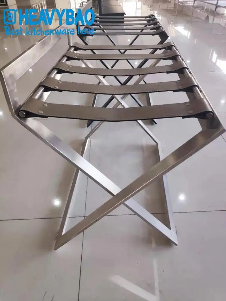 
Heavybao High Quality Hotel And Restaurant Stainless Steel Universal Luggage Rack With PU Belt 