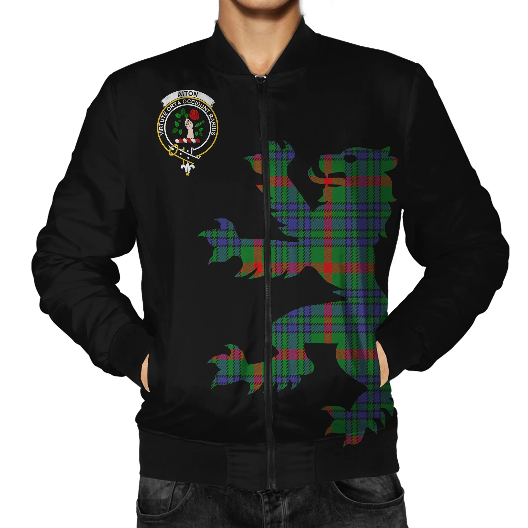 

Promotional Scotland Aiton Clan Tartan Lion Print Casual Bomber Men Jacket Big Size Winter Bomber Jacket Custom Man Jacket, Customized color