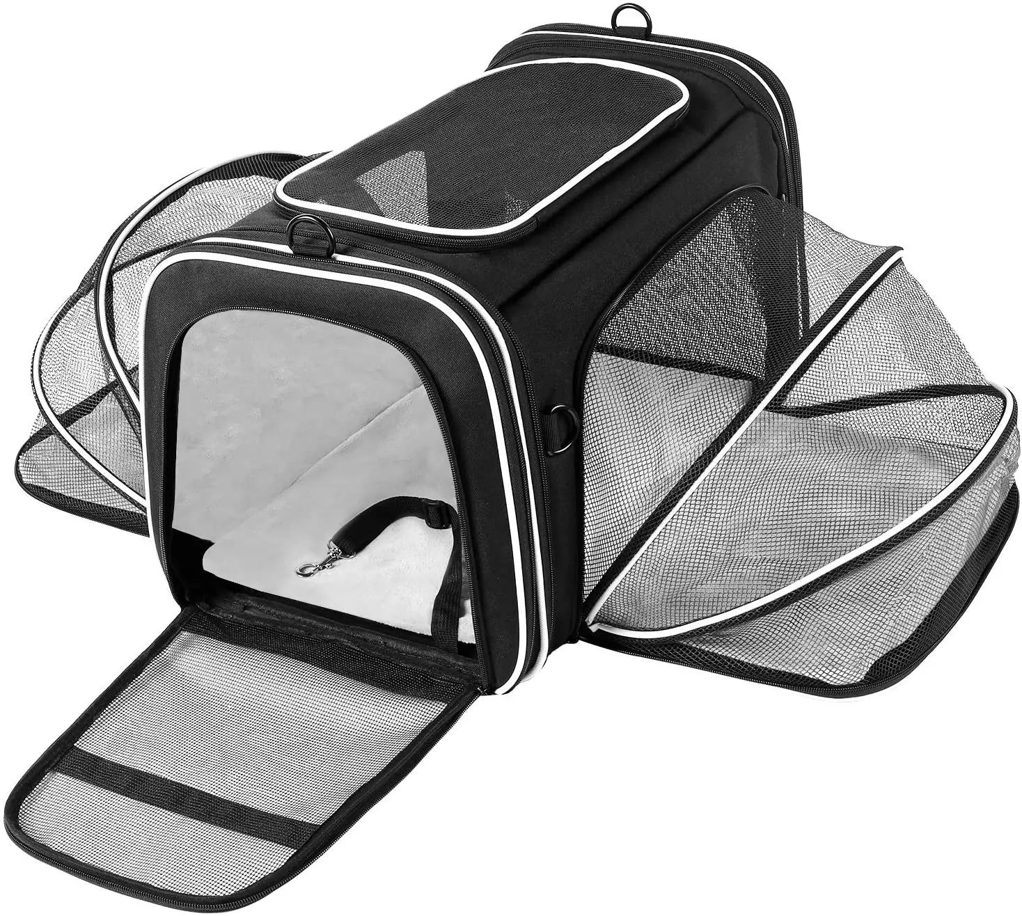 

TSA Airline Approved Large Pet Travel Carrier with 2 Mesh Pockets Washable Pads Shoulder Strap