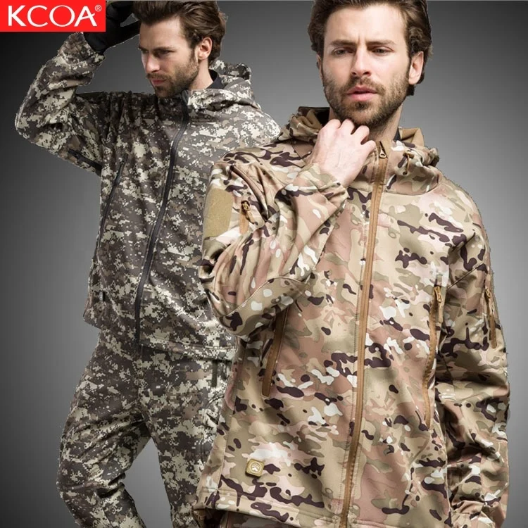 

KCOA High Quality Custom Outdoor Winter Micro Fleece Hiking Tactical Army Military Camouflage Softshell Jacket, 7 colors