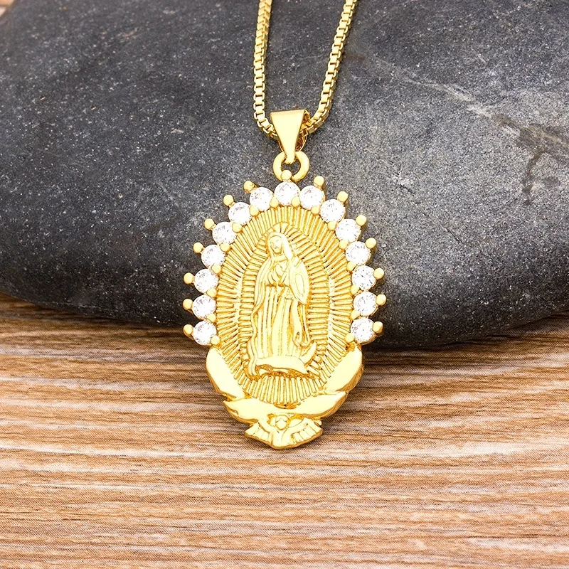 

Wholesale 10 Styles Classic Virgin Mary Pendant Necklace Gold Color Our Lady of Guadalupe Religious Jewelry Colar Necklace