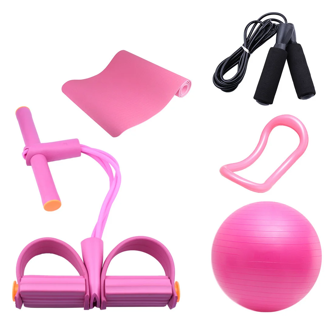 

5PCS/Pack Home Fitness Equipment Yoga Exercise Set Gym Yoga Mat Stretching Strap Yoga Ball