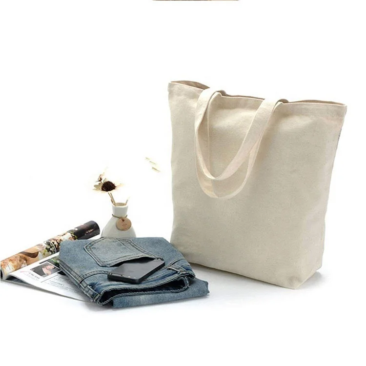 

2019 personalized colorful shoulder tote shopping bag canvas cotton bag with pockets zipper, Natural/cotton tote bag