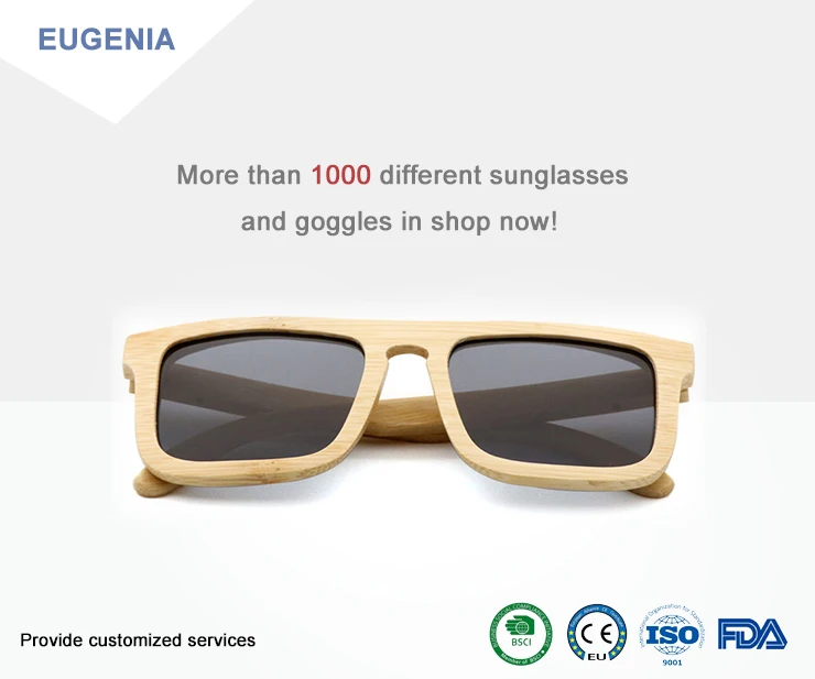EUGENIA Dropshipping PC mirror lens bamboo wooden frame own bran bamboo case sunglasses