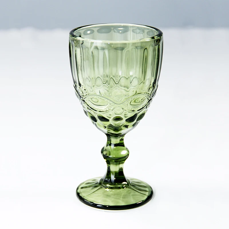 Cheap drinking colored glass goblets thick green glass wine beer crystal champagne goblet cup for wedding
