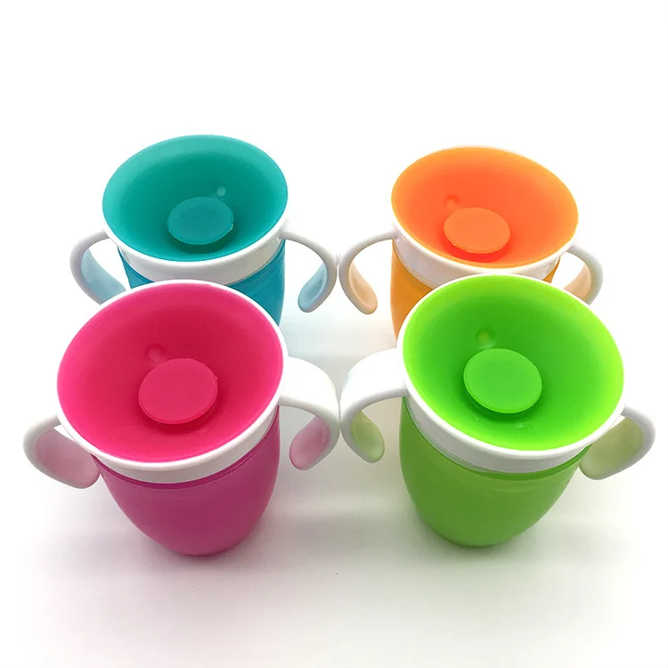 

360 Degrees Can Be Rotated Baby Learn Drinking Cup with Double Handle Flip Lid Leakproof Infants Water Kids Cups Bottle BPA Free, Customized colors acceptable