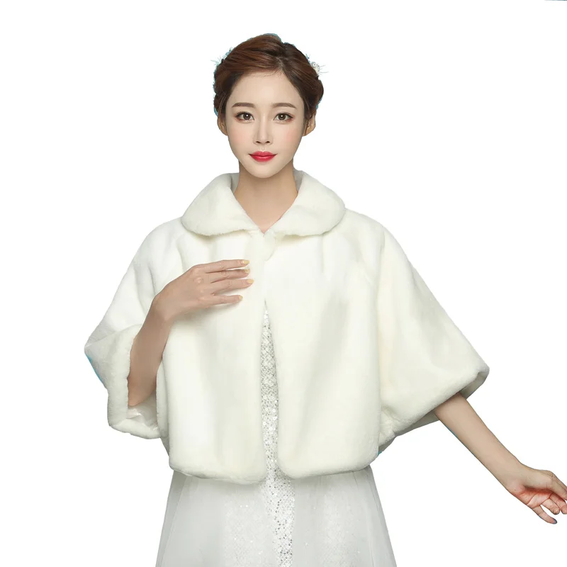 

Feishiluo Ivory Faux Fur Bridal Bolero For Women Wrap Shrug Evening Party Bride Jackets Winter Wedding Cape fur Cloak