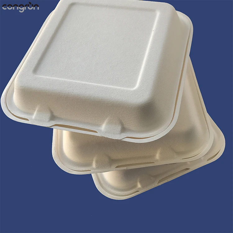 

Chinese 100% biodegradable 9 inch Clamshell box disposable takeaway box, Bleached or unbleached