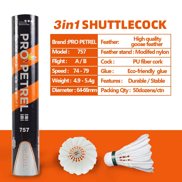 

Pro Petrel Manufacture badminton shuttlecock goose featherduck shuttle cock bedmintonfederball for professional Training