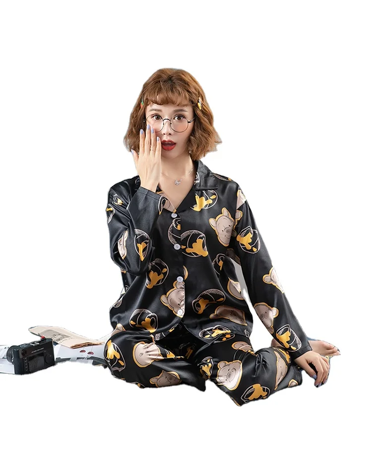 

custom printed night wear pajamas luxury satin pajamas, Picture