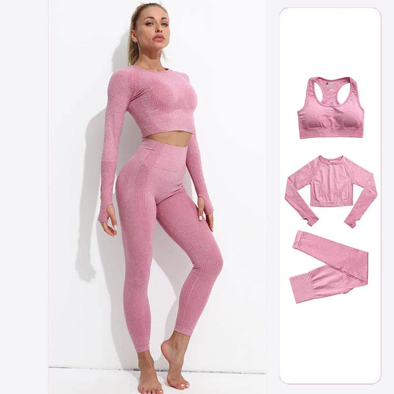 

3Pcs Seamless Yoga Set Gym Fitness Clothing Women Sportswear Female Workout Leggings Top Sport Clothes Training Tights Yoga Suit, 9colors