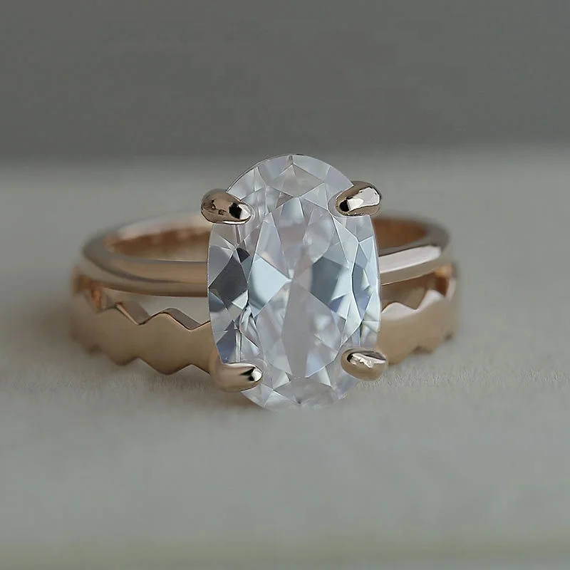 

Light luxury Simple Oval White Cubic Zirconia Engagement Banquet Jewelry Anniversary Women's Rose Gold Rings Set