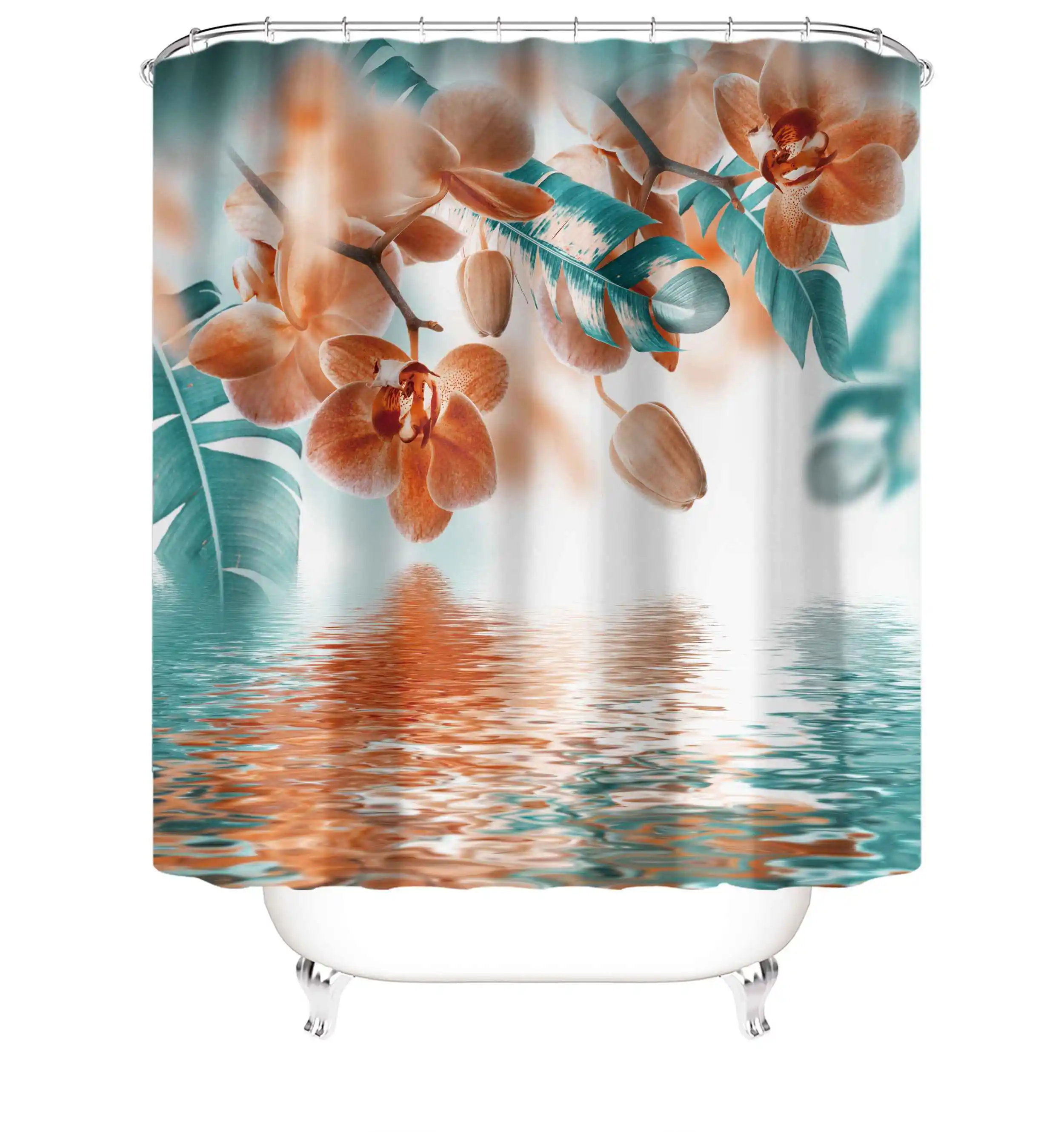 

Ready made wholesale cheap 3d printed colorful flower in water shower curtain bathroom