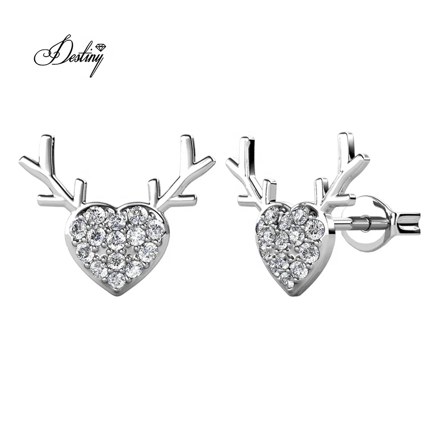 

Destiny Jewellery with Premium Crystal Christmas Jewelry Cute Animal Antlers Deer Love Heart Shape Stud Earrings, Rose / white gold