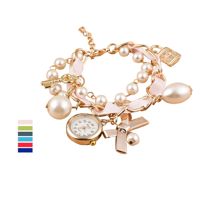 

Fashion bracelet watch ribbon pearl pendant watch ladies watch