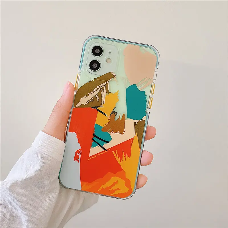

HOCAYU New Fashion Unique Watercolor Art Graffiti Phone Case For iPhone 12 11 Pro Max Fundas, 4 designs