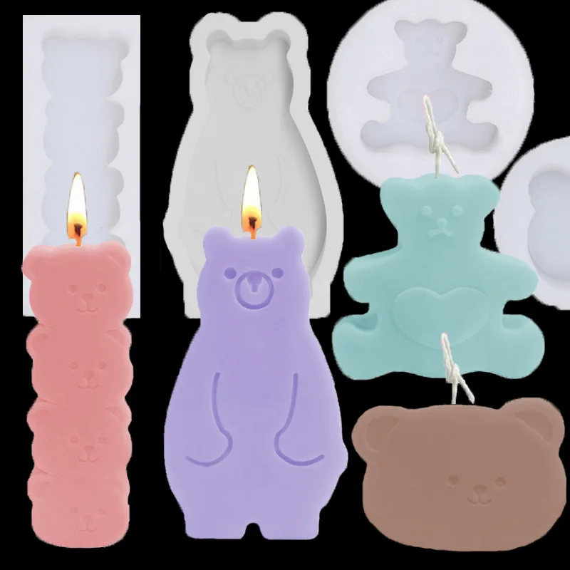 

LOVE'N LV465W Cartoon Four Successions bear head mould chocolate resin DIY manual Animal Bear candle silicone mold