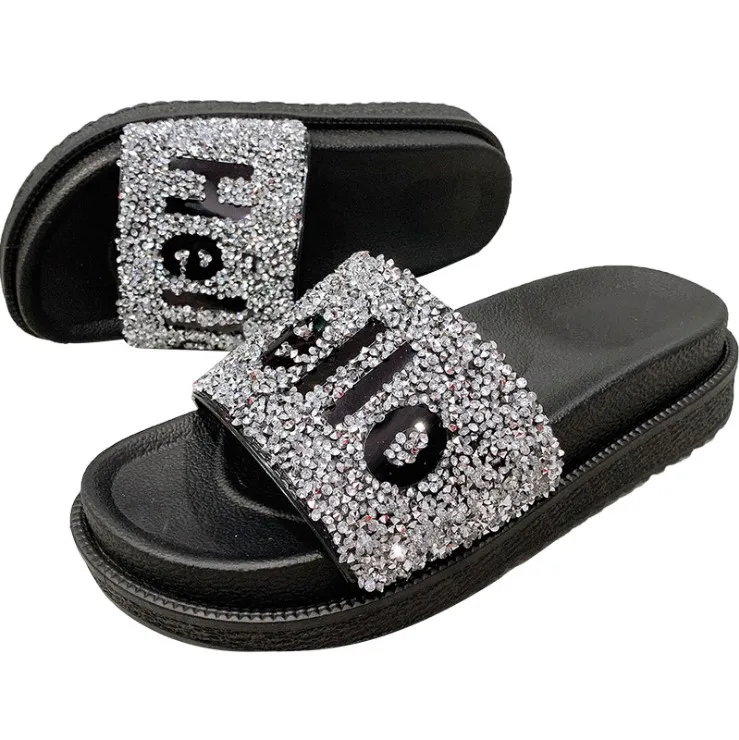 

2021 New sandals soft slides female sandals bling glitter ladies trendy women summer ladies diamond rhinestone slipper