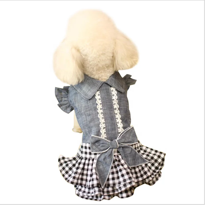 

Jeans Fashion Dog Princess Dress Plaid Bow Print Dog Dress Spring Summer Small Dog Lovely Comfortable Princess Dress, Blue
