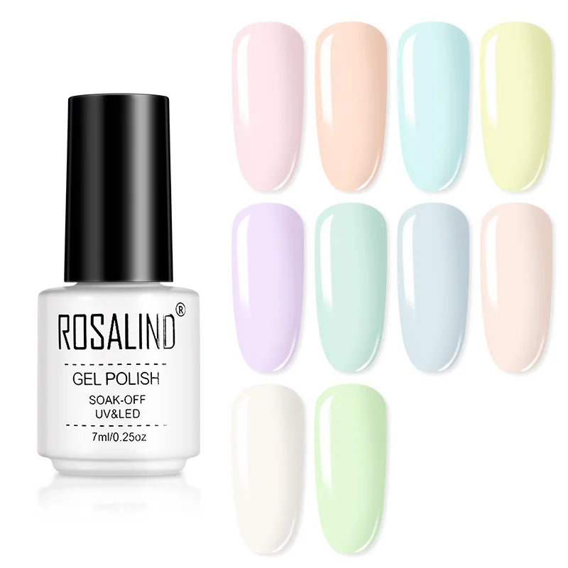 

Rosalind nail supplies private label oem 7ml pastel color gel nail polish soak off macaron color uv gel for nail art salon, 10 colors