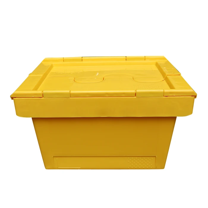 

QS Plastic Moving Tote with Attached Lid Nest Stackable Plastic Storage Containers Storage Box Crates for Logistics Transport