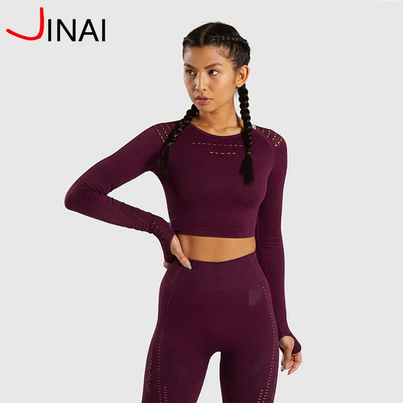 
Apparel Stock Ready To Ship Sports Clothing Women Seamless Crop Top Quick Dry Thumb Hole Long Sleeve 