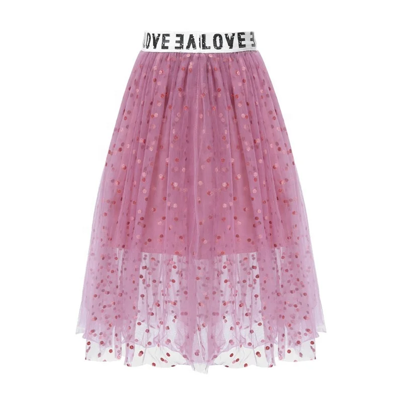 

Kids Girls Glittering Polka Dots Appliques Pleated A-line Mesh Tulle Skirt