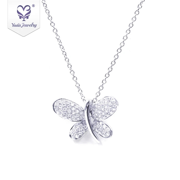 

Yadis trendy friendship chain 10k solid white gold filled moissanite diamond butterfly pendant necklace