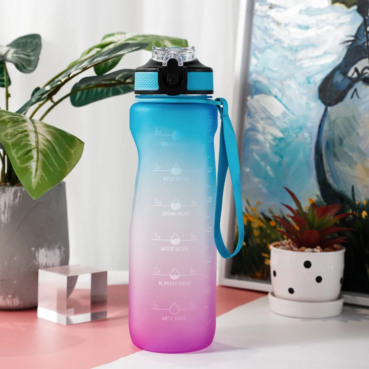 

Gradual Color BPA FREE 32oz Custom Water Bottle Sports Drinking Bottle Plastic Leak Proof Gym Sports Bottles With Time Marker, Customized color acceptable
