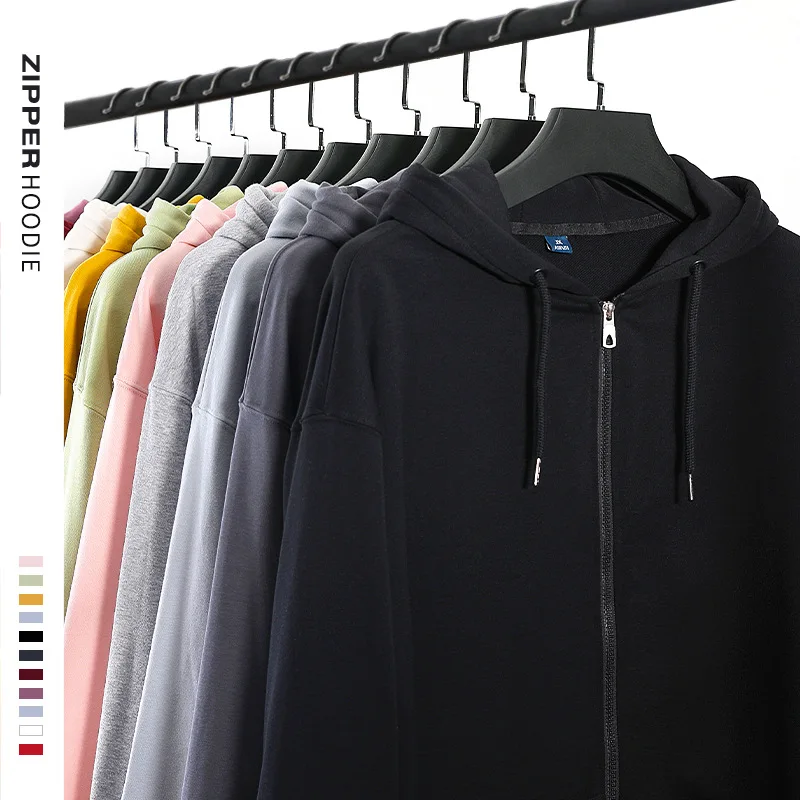 

Wholesale Bulk Sudaderas Custom Puff Print Spring Plain Oversized Casual French Terry Cotton Blend Unisex Mens Zip Up Hoodies