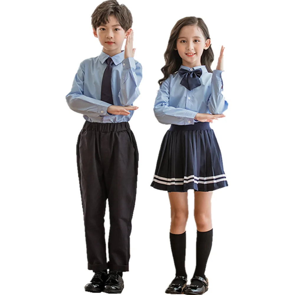 New British Primary School Uniforms Blue Shirt Short Skirt Trousers Suit Kindergarten Clothing College Children's Class Service