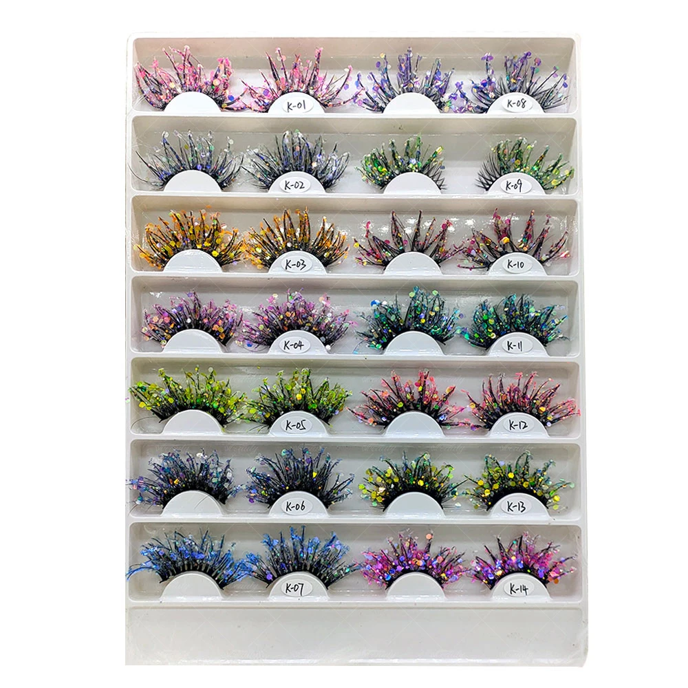 

Wholesale Newest Faux Mink Eyelashes Handmade False Eyelash Fluorescent Colorful False Lashes