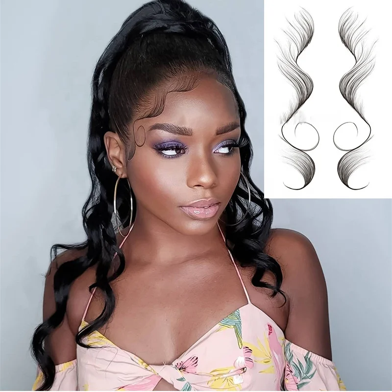 

custom Temporary Edges Curly Hair Salon DIY Waterproof Tattoos Body Makeup Baby Hair Tattoo Stickers, Black and custom