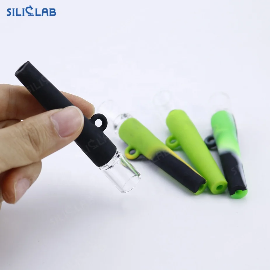 

Spring Action Silicone Herb Smoking Pipe Portable Glass One Hitter for Sale