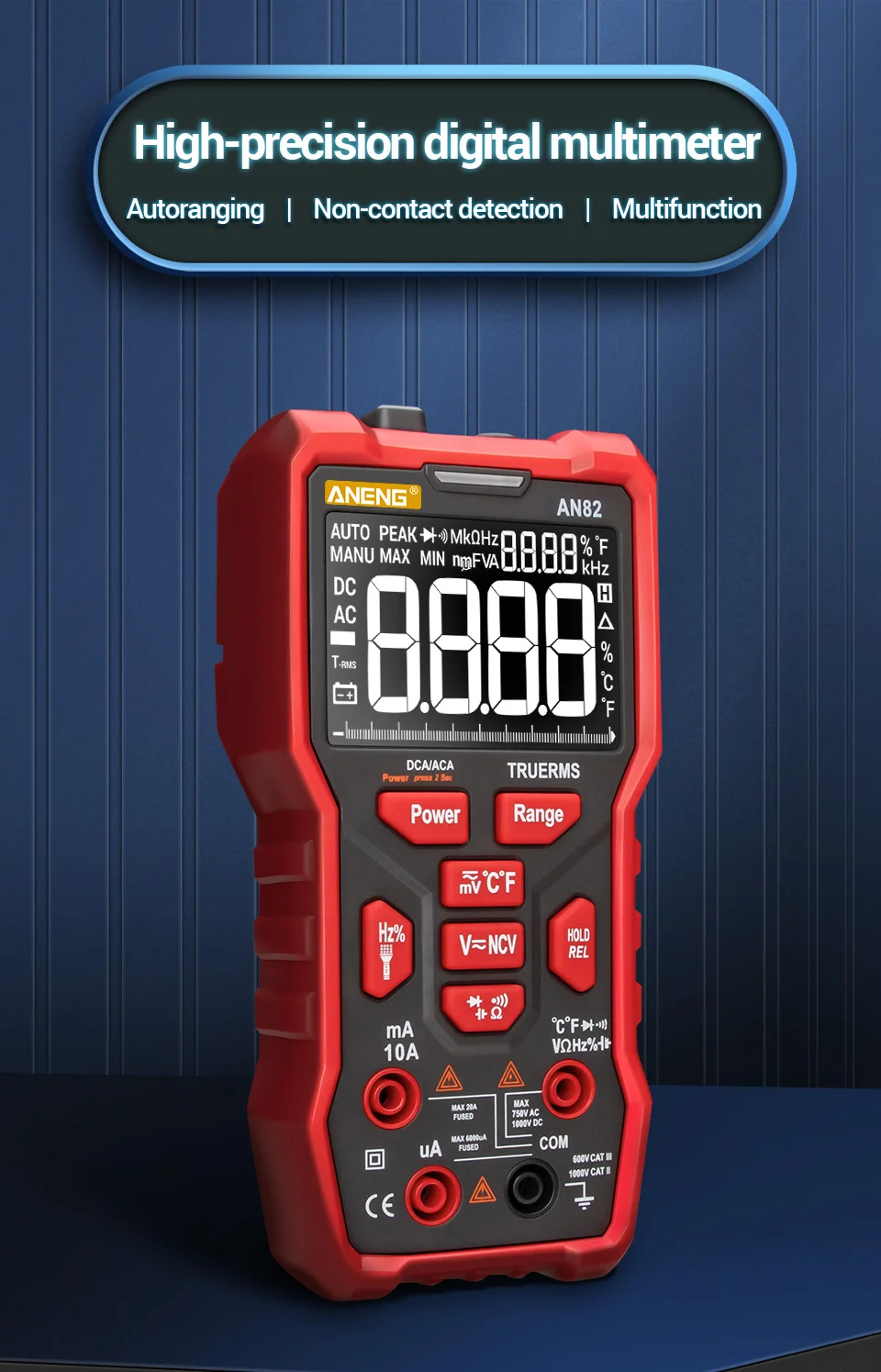 ANENG AN82 Kỹ Thuật Số Vạn Năng Chuyên Nghiệp 9999 Thử Nghiệm Tự Làm Transistor Tụ NCV Xét Nghiệm True RMS Analog Meter Multimetro