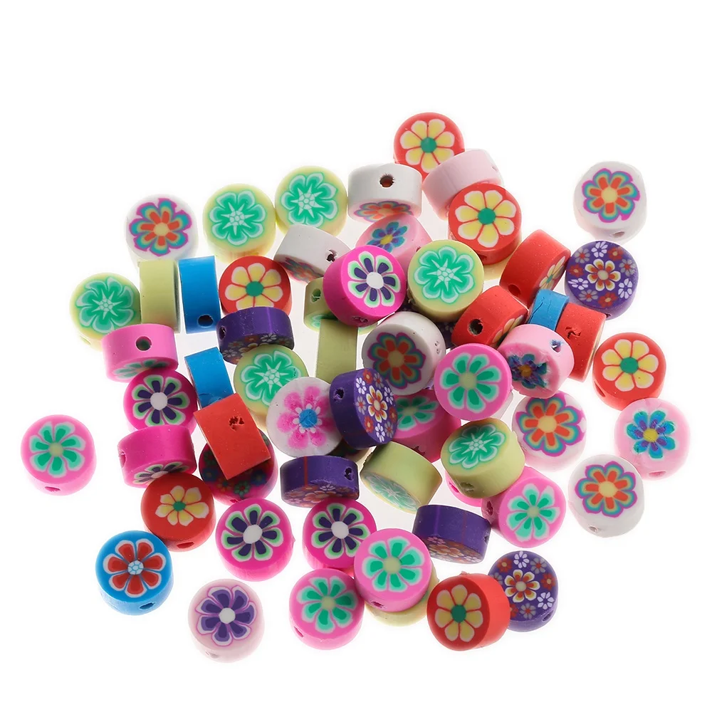 

Multi Styles Cute 10mm Polymer Clay Flower Flat Round Beads Charms For DIY Jewelry Decoration Accessories, Picture