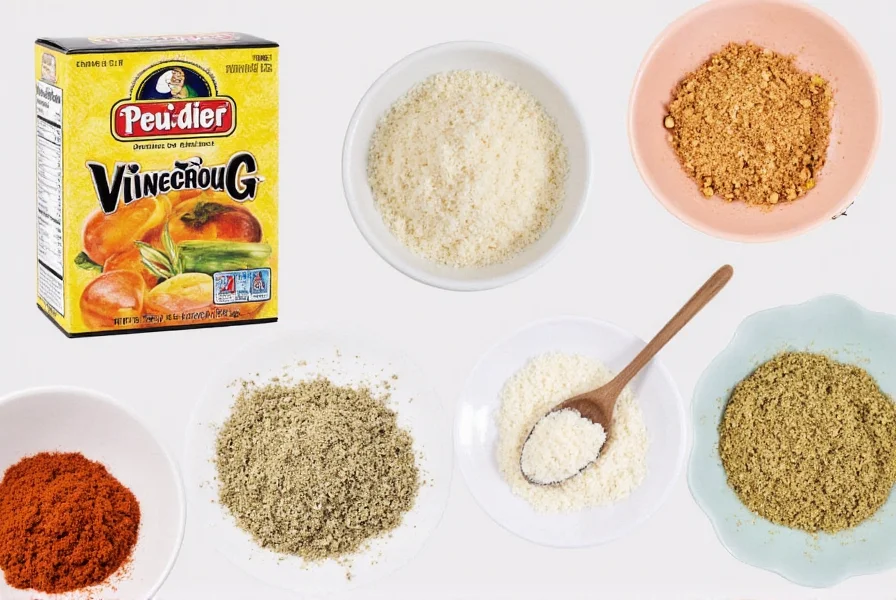 Bottle of powdered vinegar seasoning on a wooden table