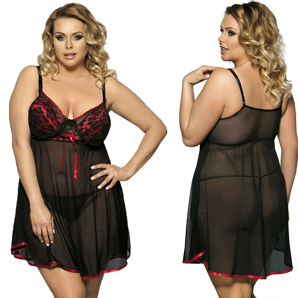 

European And American Sexy Nightdress Suspender Plus Size Fat MM Nightdress Women Pajamas, Red, purple, blue, black, pink