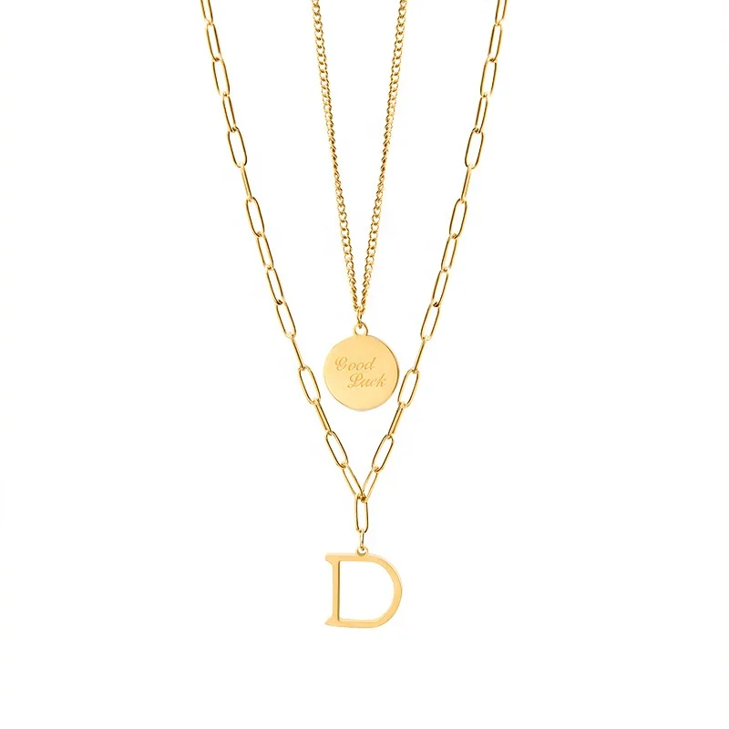 

Gold Double Layer Women's Necklace D Letter Pendant Necklace Detachable Round Pendant Personalized Necklace