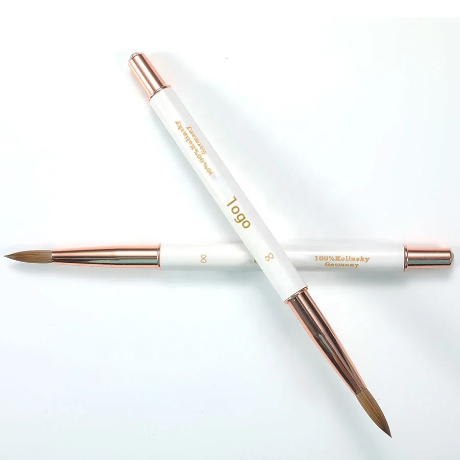 

Aokitec white wooden 3d round head 100 pure kolinsky acrylic nail brush with diamonds decoration