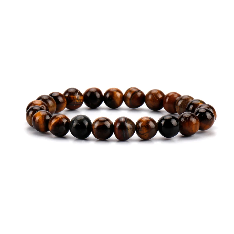 

Luxury High Quality 7 Chakra Feng Shui Male Men Yellow Gold Tiger Eye Bead Stretch Tumble Stone Bracelet Set Accessory Elastic