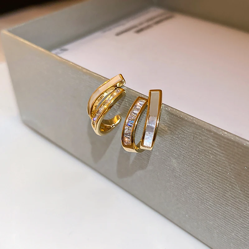 

geometric crystal stud real gold plated earrings