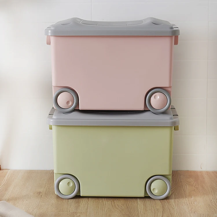 

Colorful clothing organizer toy storage easy to removable plastic storage box with wheels, Pink green